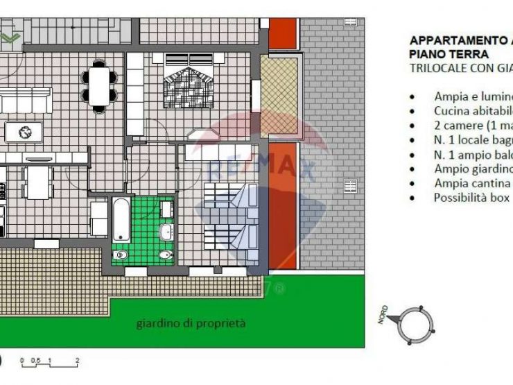 TRILOCALE PIANO TERRA CON GIARDINO E BOX